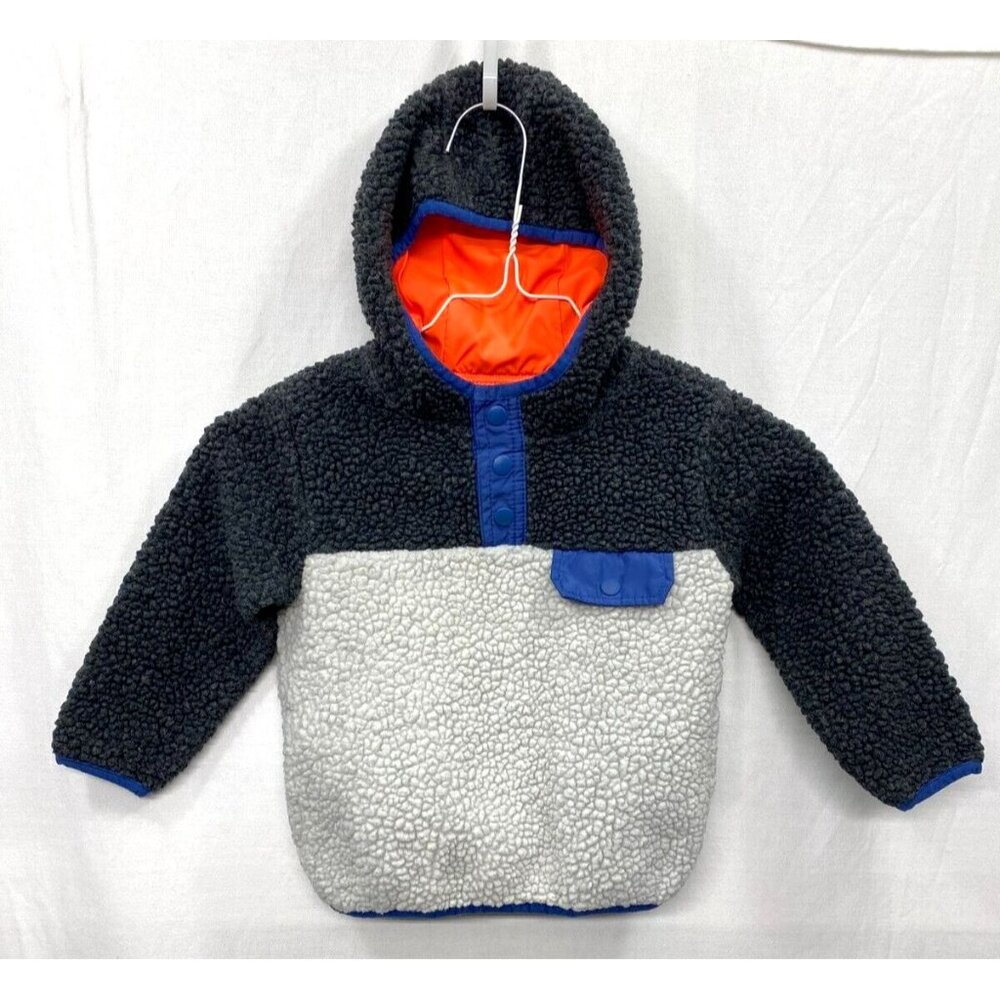 Boys Oshkosh Sherpa Pullover Hoodie Size 2T White Blue Orange Gray Soft Warm